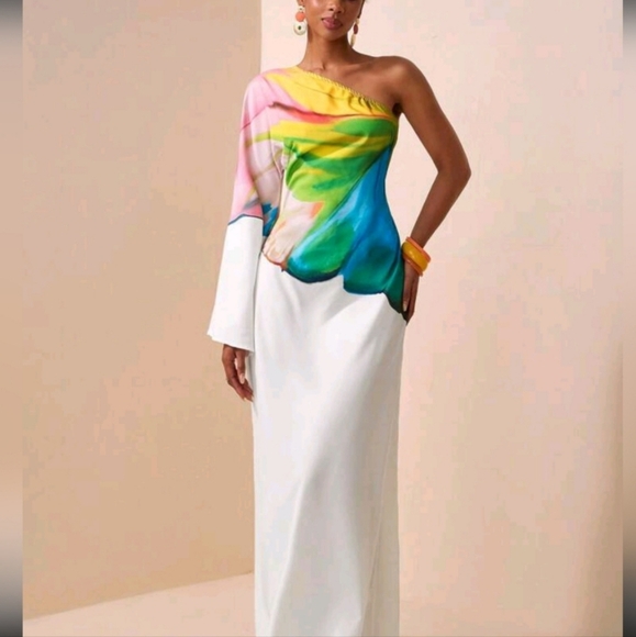 Colorful One-Shoulder Maxi Dress. - Picture 4 of 5
